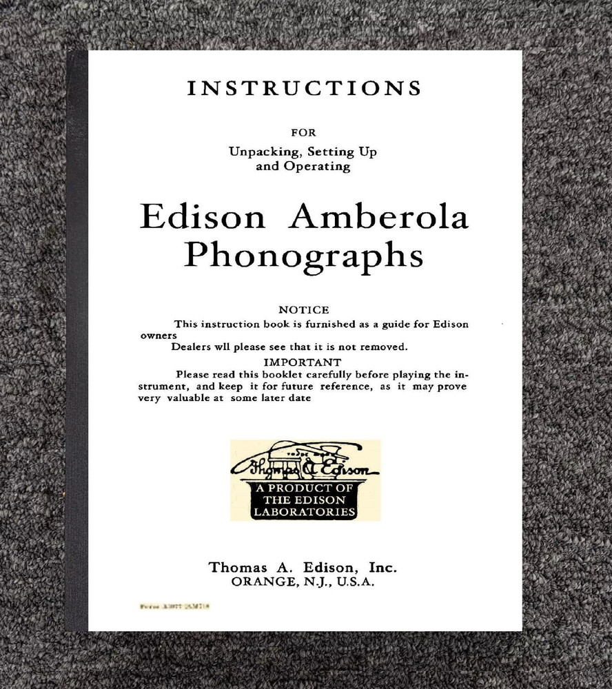 Operator Instruction Manual Fits Edison Amberola Phonograph