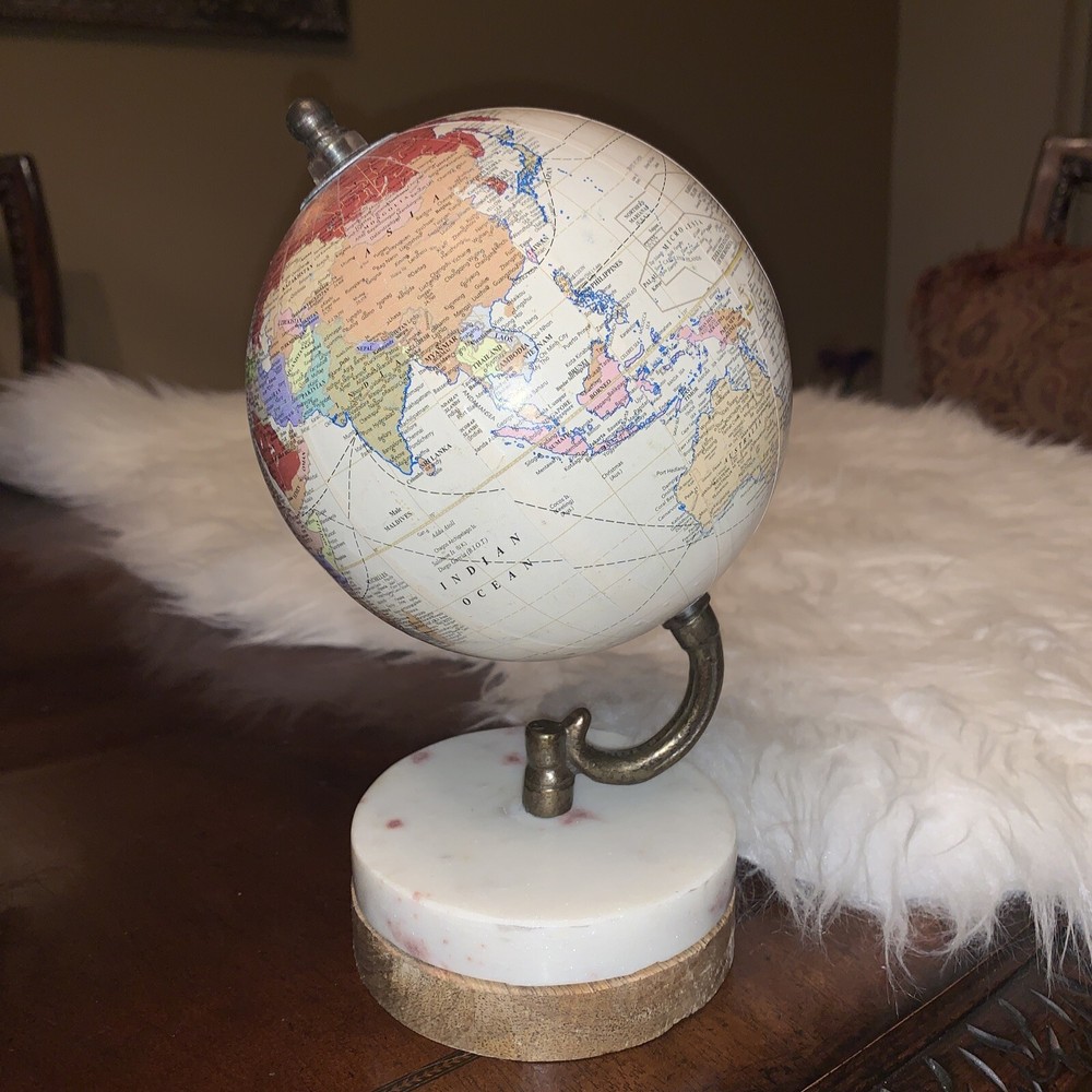 Decorative Globe Brown Wood Base On Marble