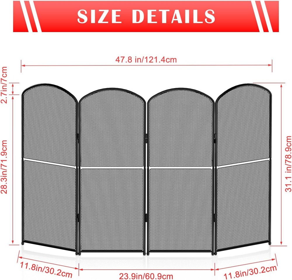 4 Panel Fireplace Screen Stand Fire Spark Guard Cover Fireplace Screen Decor
