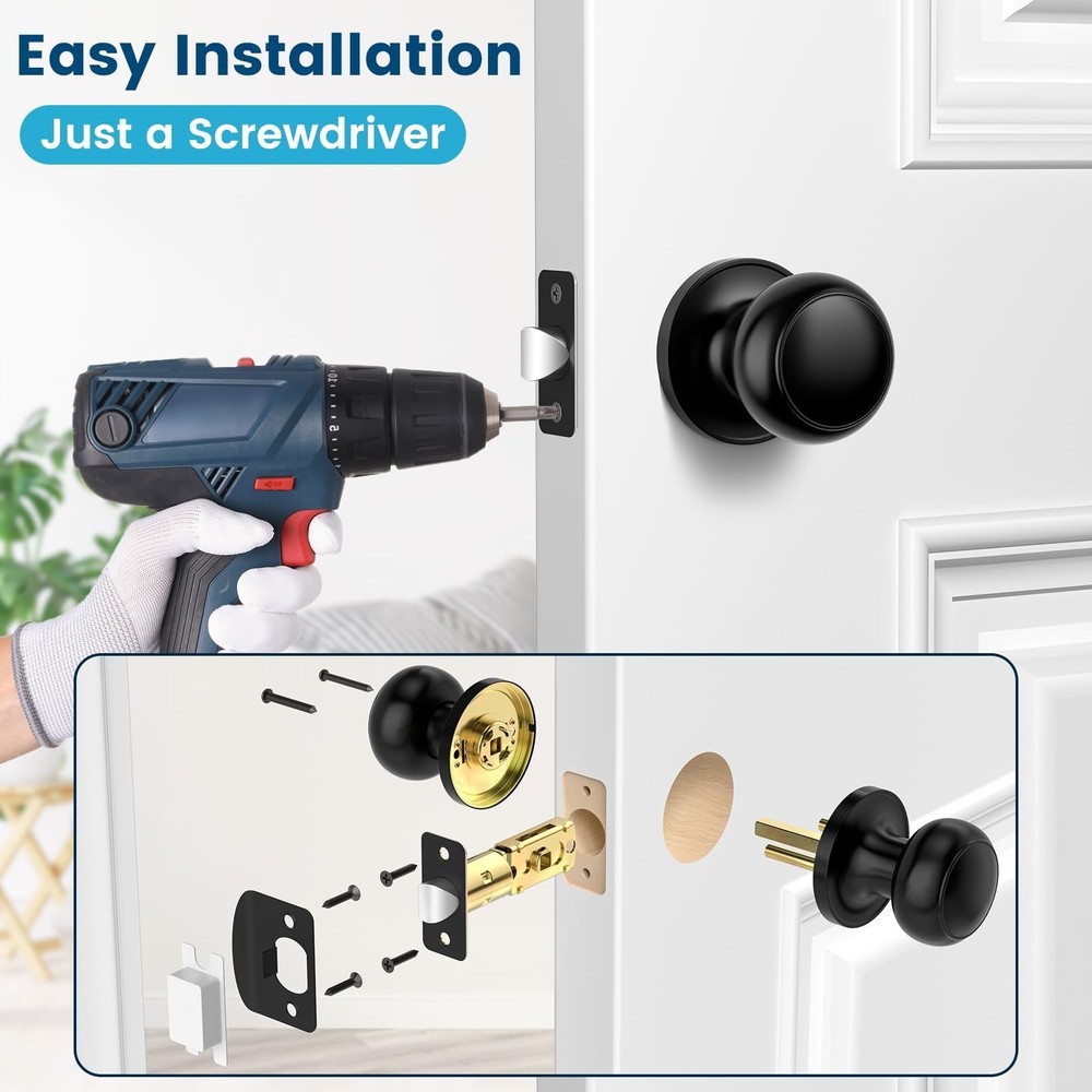Passage Door Knobs, 10 Pack Matte Black Door Knobs, Hallway Closet Non-Lockin...