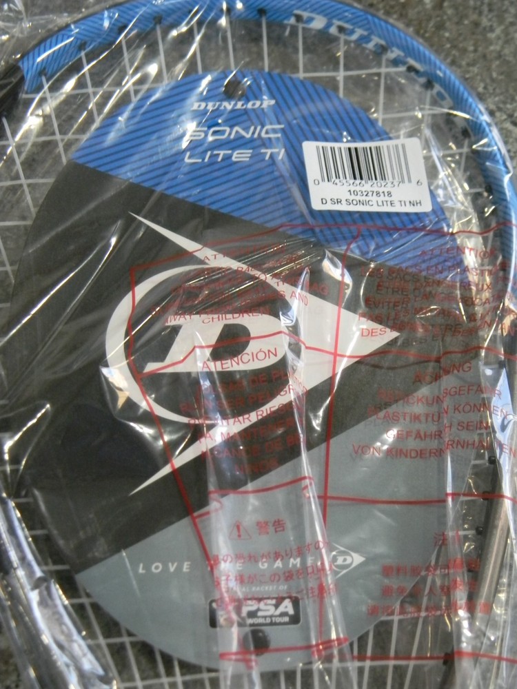 Pair Dunlop Grey/Blue Squash Lite Ti Racquets, Python Intro 2k Eyeguards, & Ball