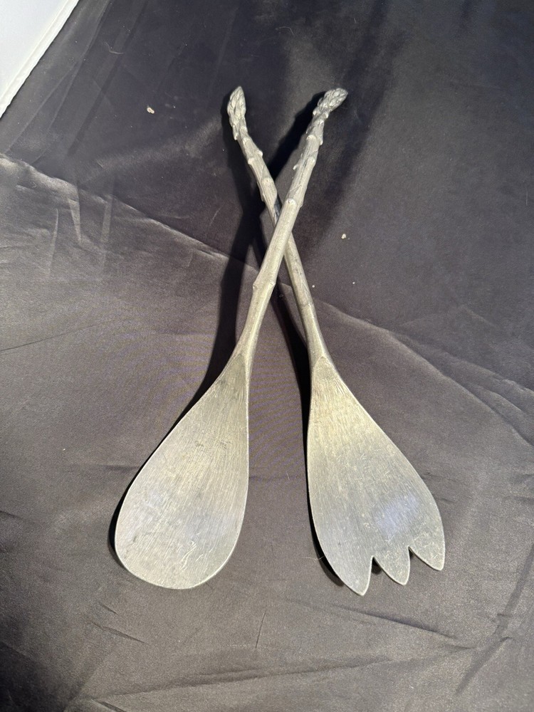 Pewter Asparagus Handle Heavy Salad Serving Set