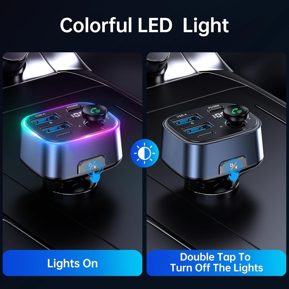 Syncwire Bluetooth 5.3 FM Transmitter Car Adapter 48W(PD 36W & 12W) [Light