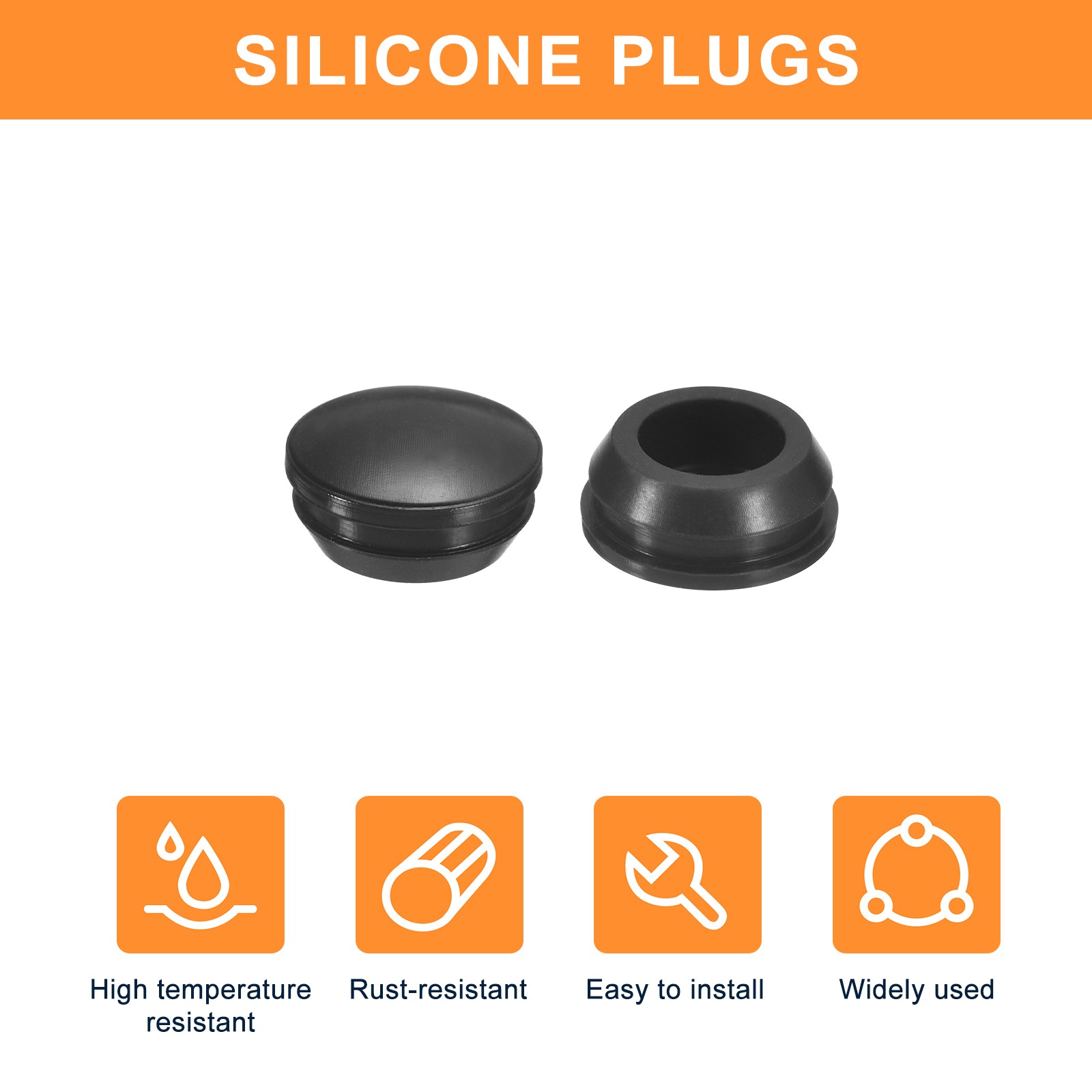 15Pcs Silicone Plugs Rubber Round Locking Hole Plugs for 14-15mm Hole Black
