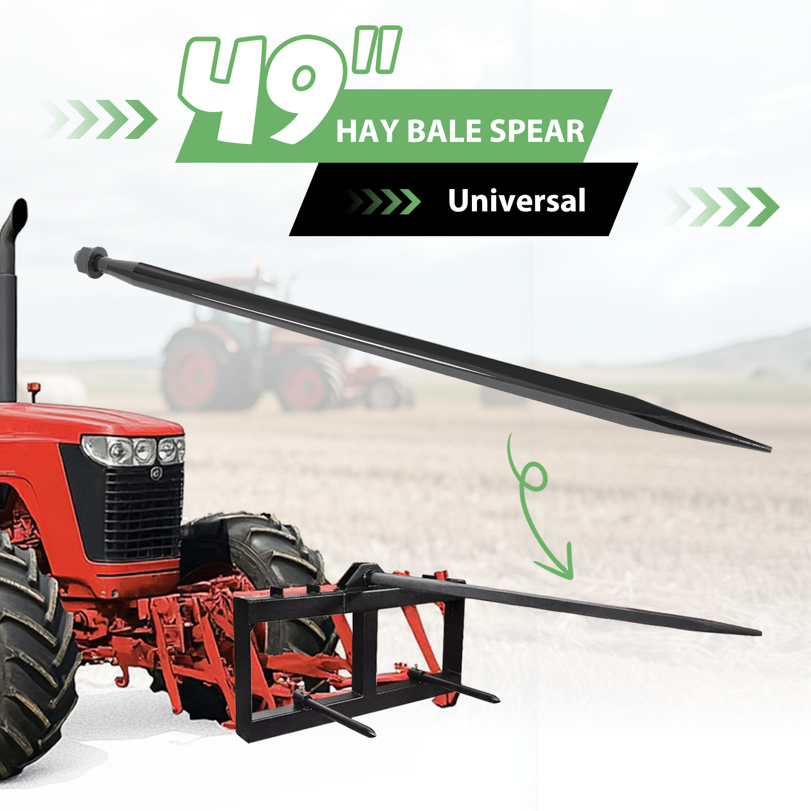 47in Square Hay Bale Spear Spike Fork Tine for Tractors, New