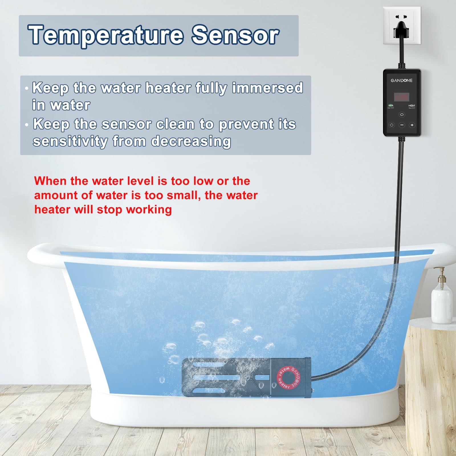 GANDONE Dual Spa Water Heater, Portable Hot Tub Immersion Heater Black
