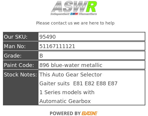 BMW Auto Gear Selector Gaiter E81 E82 E87 E88 1 SERIES 51167111121