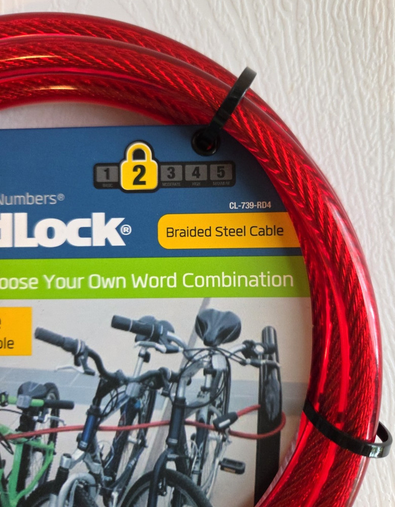 NWT Wordlock Red Resettable Loop N Lock Cable 7ft for Multiple Bikes