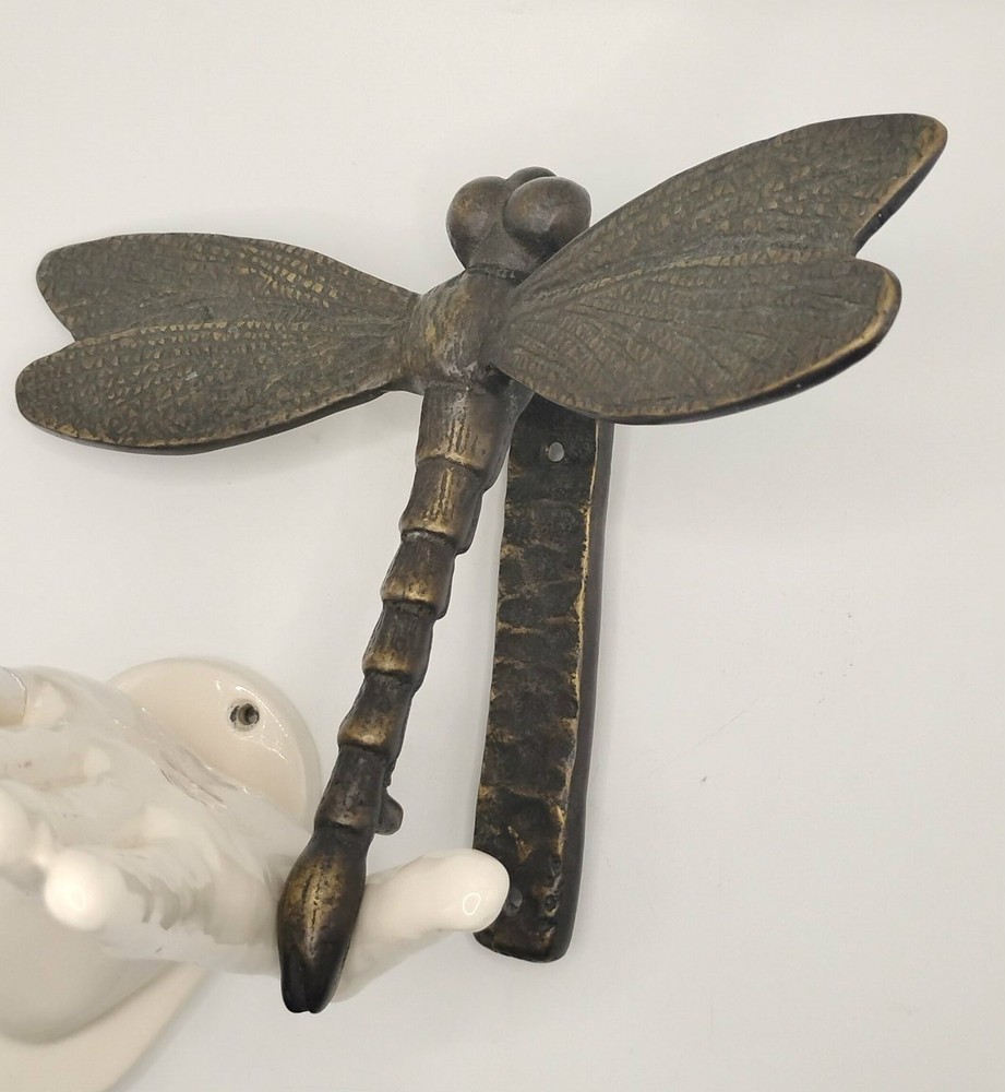 Vintage Large Solid Brass Dragonfly Door Knocker 8.5 Inch Wing Span
