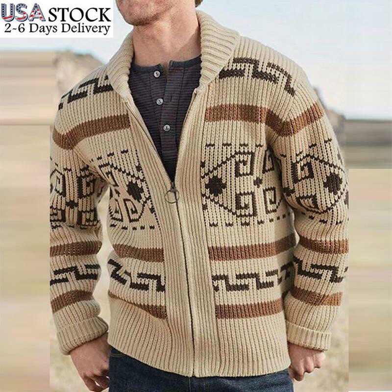 Mens Sweater Big Lebowski Cardigan Knit Jeffery Zip Up Adult New Movie Costume