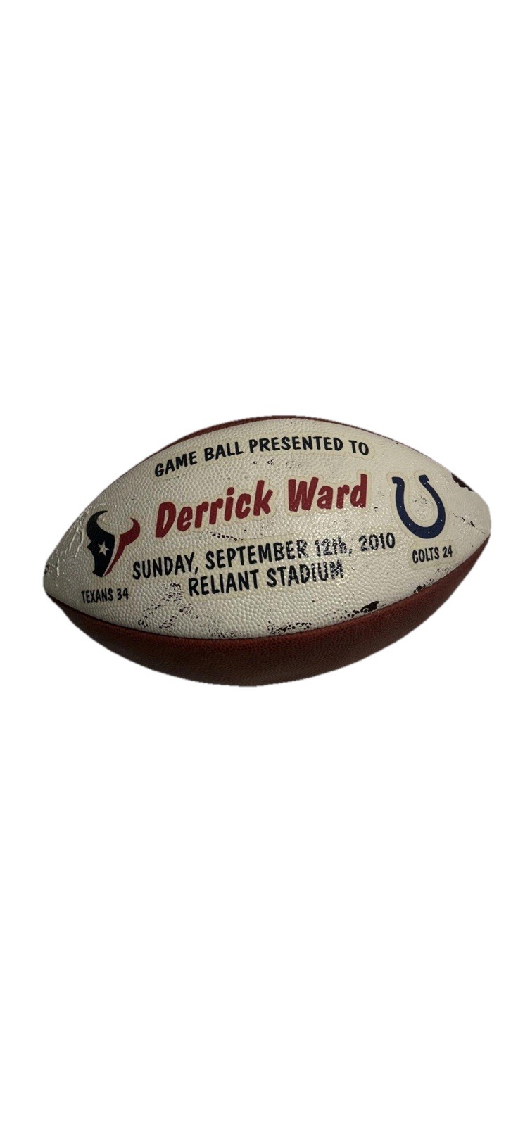 NFL Game Used Football Derrick Ward Texans vs Colts 9/12/2010 Wilson The Duke