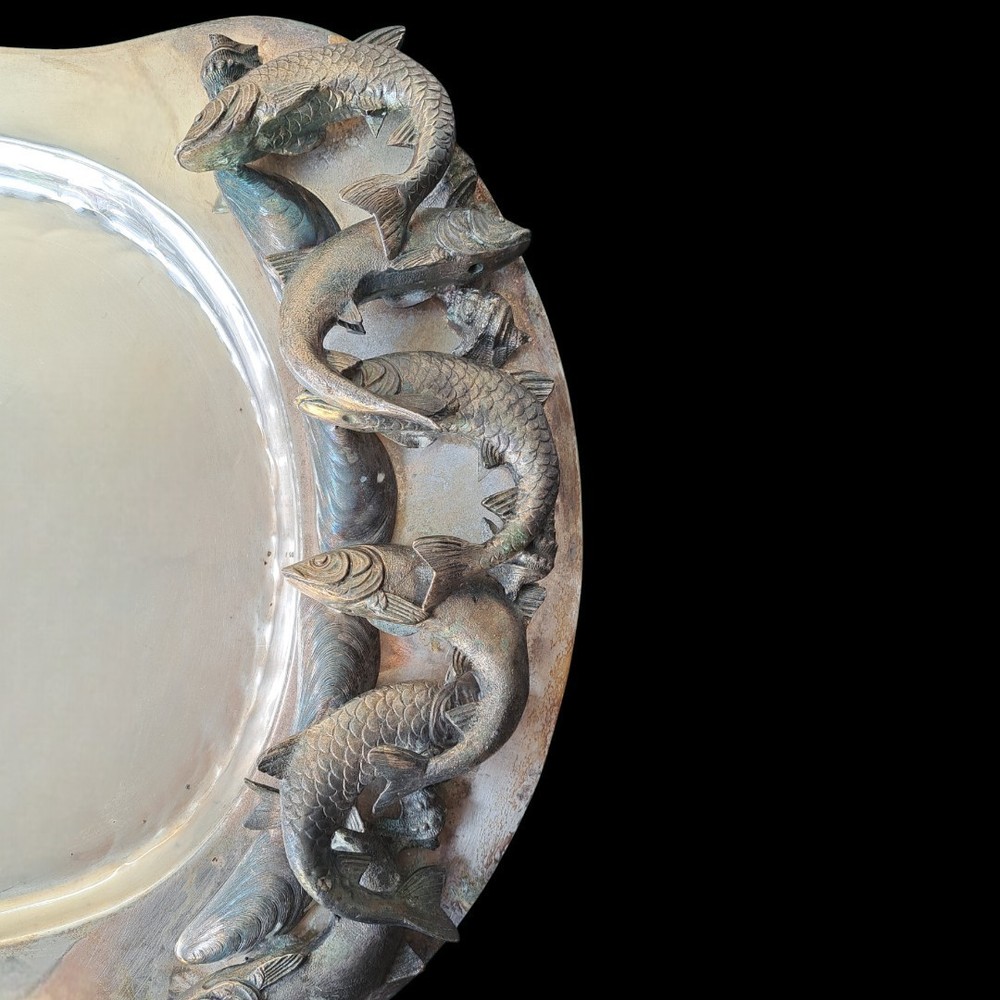 Franco Lapini, Serving Tray Fish decor Brass, silver