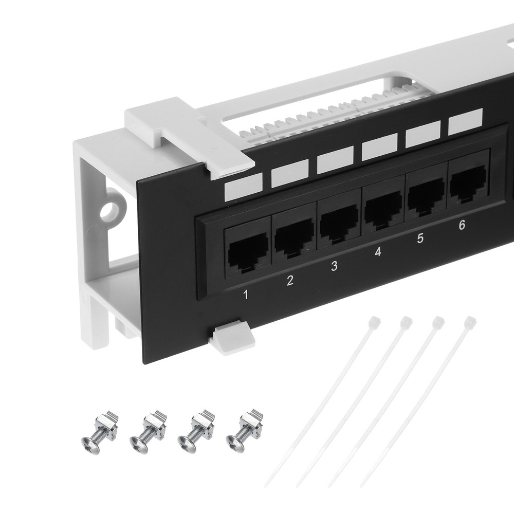 Patch Panel, 2.3" x 10" Cat6 Key Stone Network 12-Port Patch Panel with Base