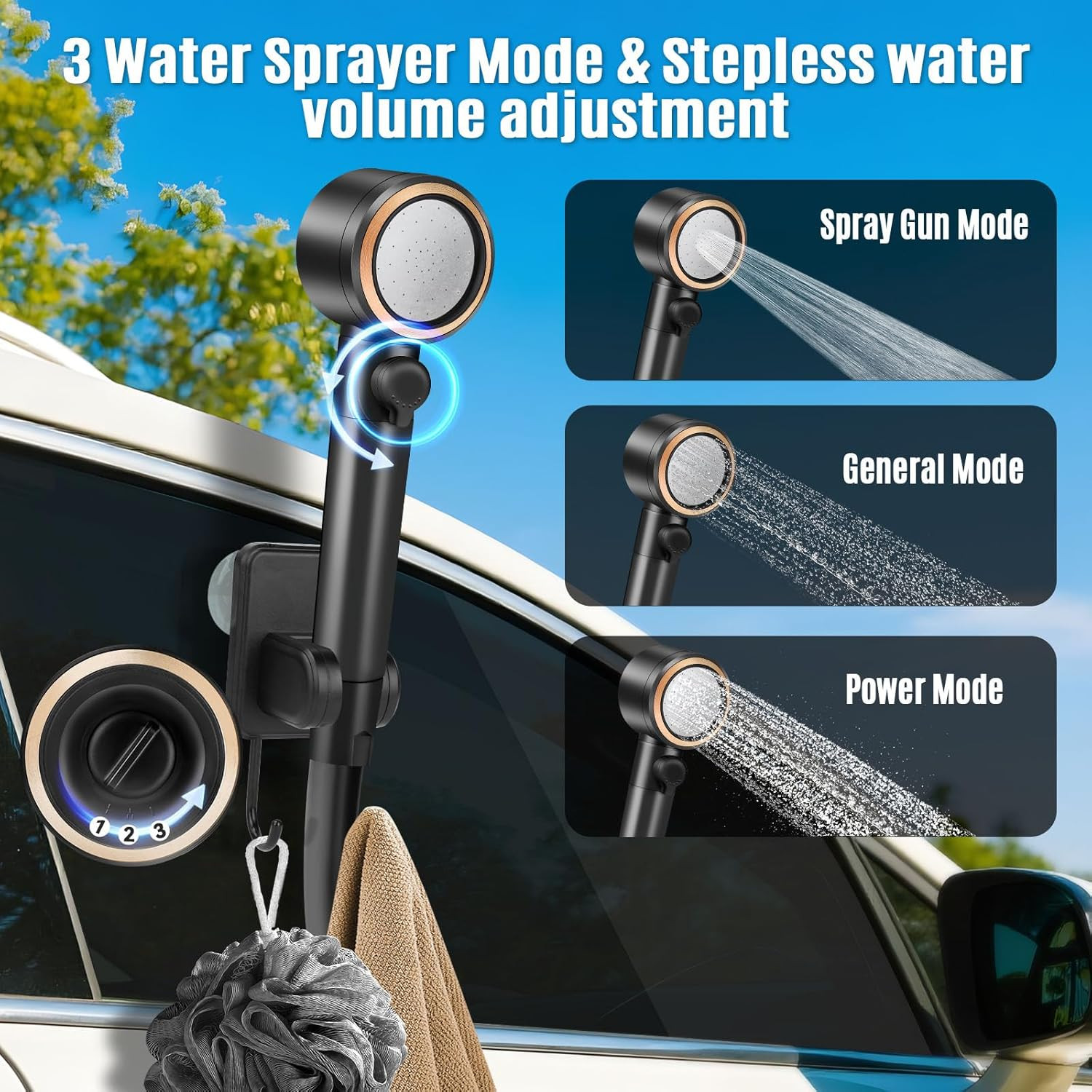 Upgraded Portable Shower with Heater, 1500W Immersion Heated