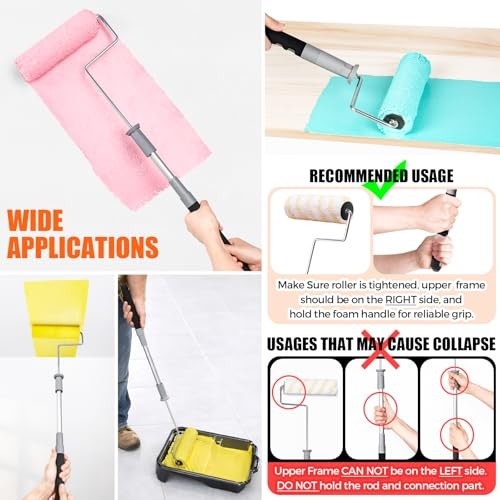 6pcs House Paint Roller Kit, 9 inch Extendable Roller Frame with 5 Microfiber
