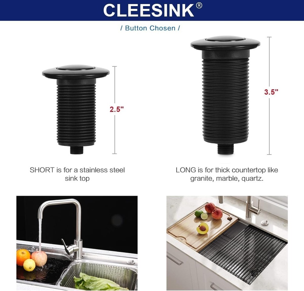 Long 3.5" Push Button Air Switch - Certified for Garbage Disposals