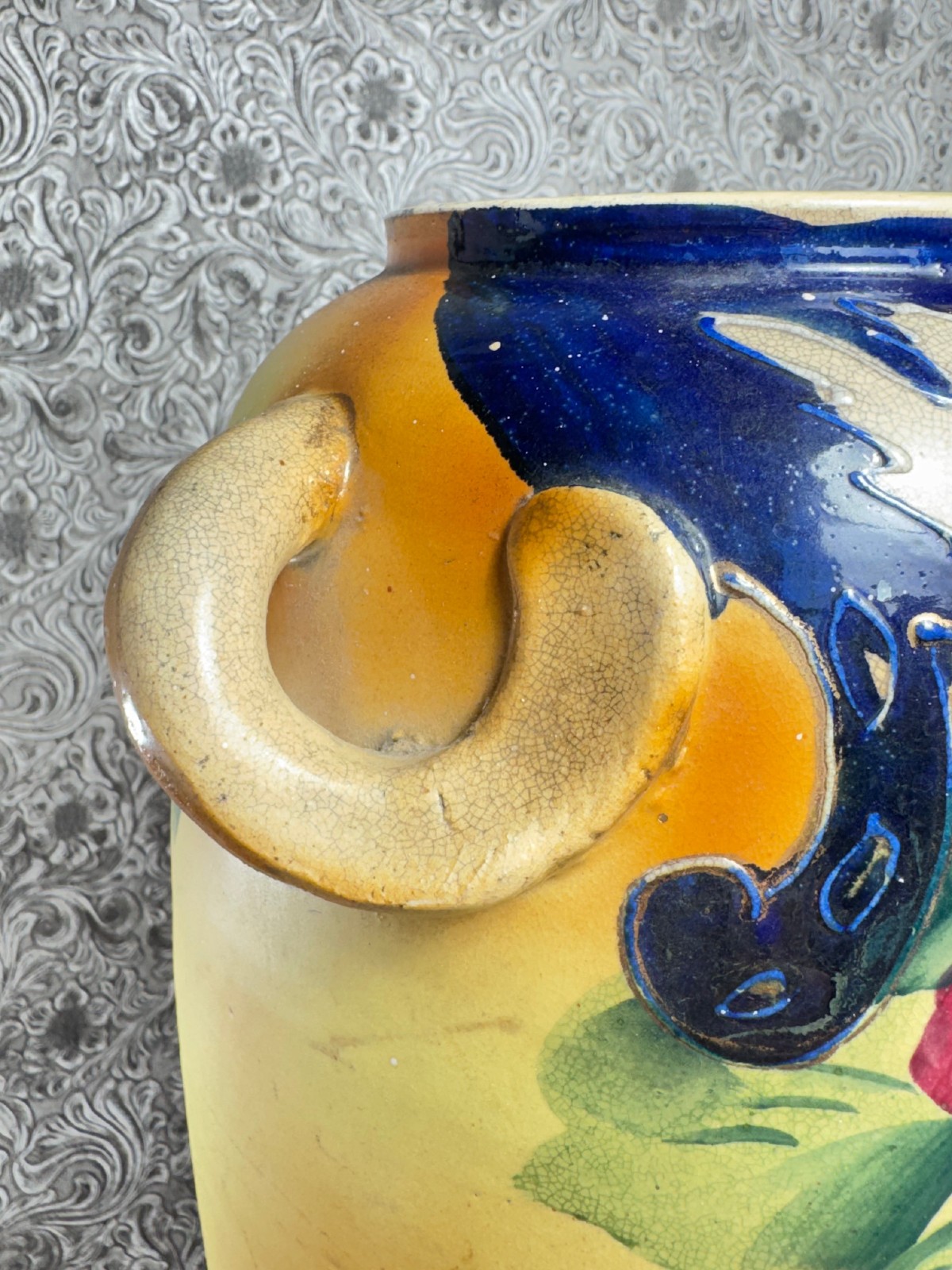 Antique Vase Earthenware Art Pottery Urn HUGE 16" Unmarked Italy Majolica