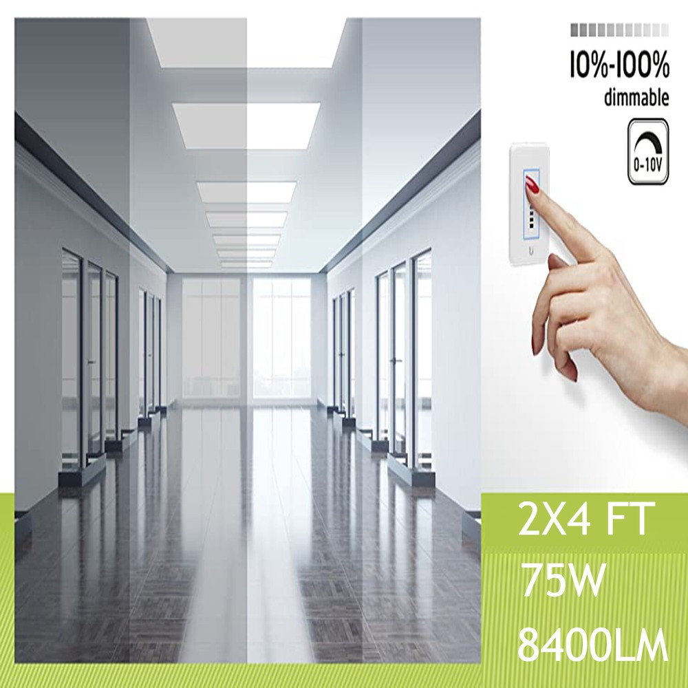 2x4FT LED Flat Panel Light, 75W 0-10v Dimmable Edge-lit Drop Ceiling Fixture 4pc