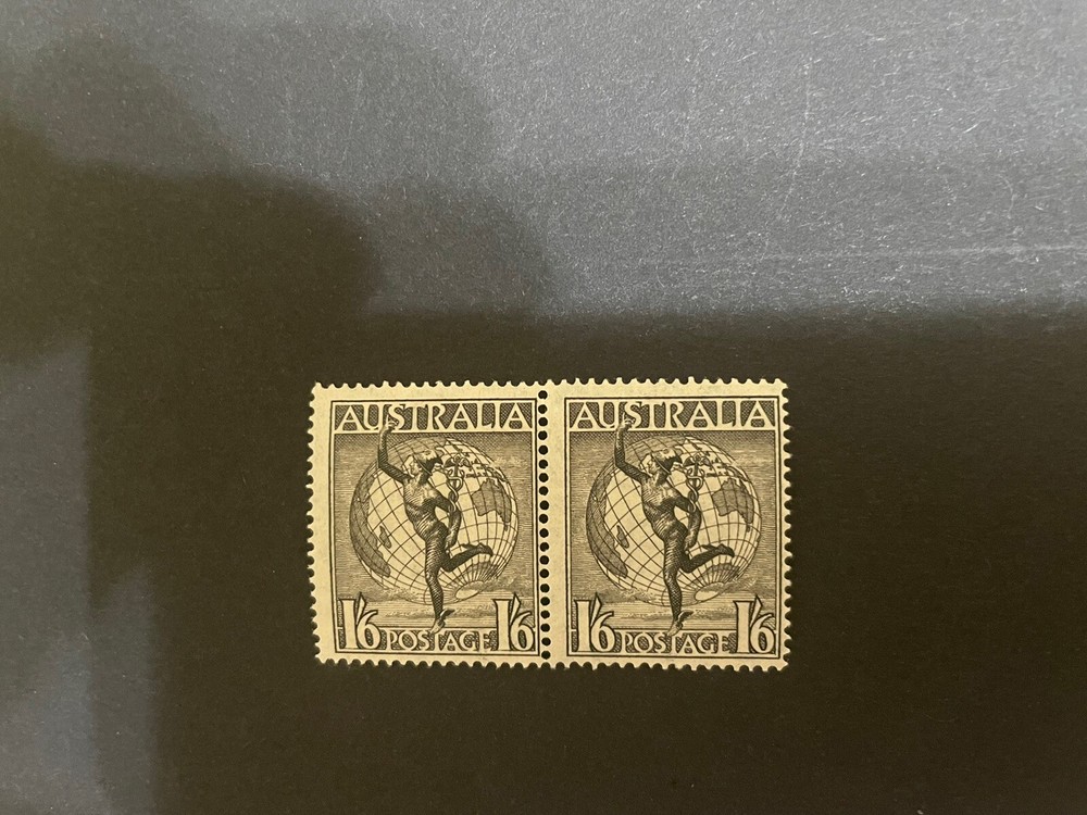 1949 Airmail Australia Mint Pair. 1’6 Hermes.