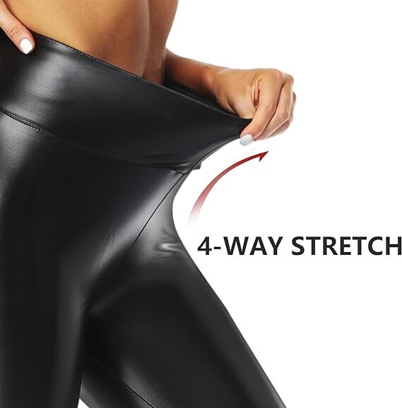 Women Stretchy Faux Leather Leggings Casual PU Pants High Waist Pencil Trousers
