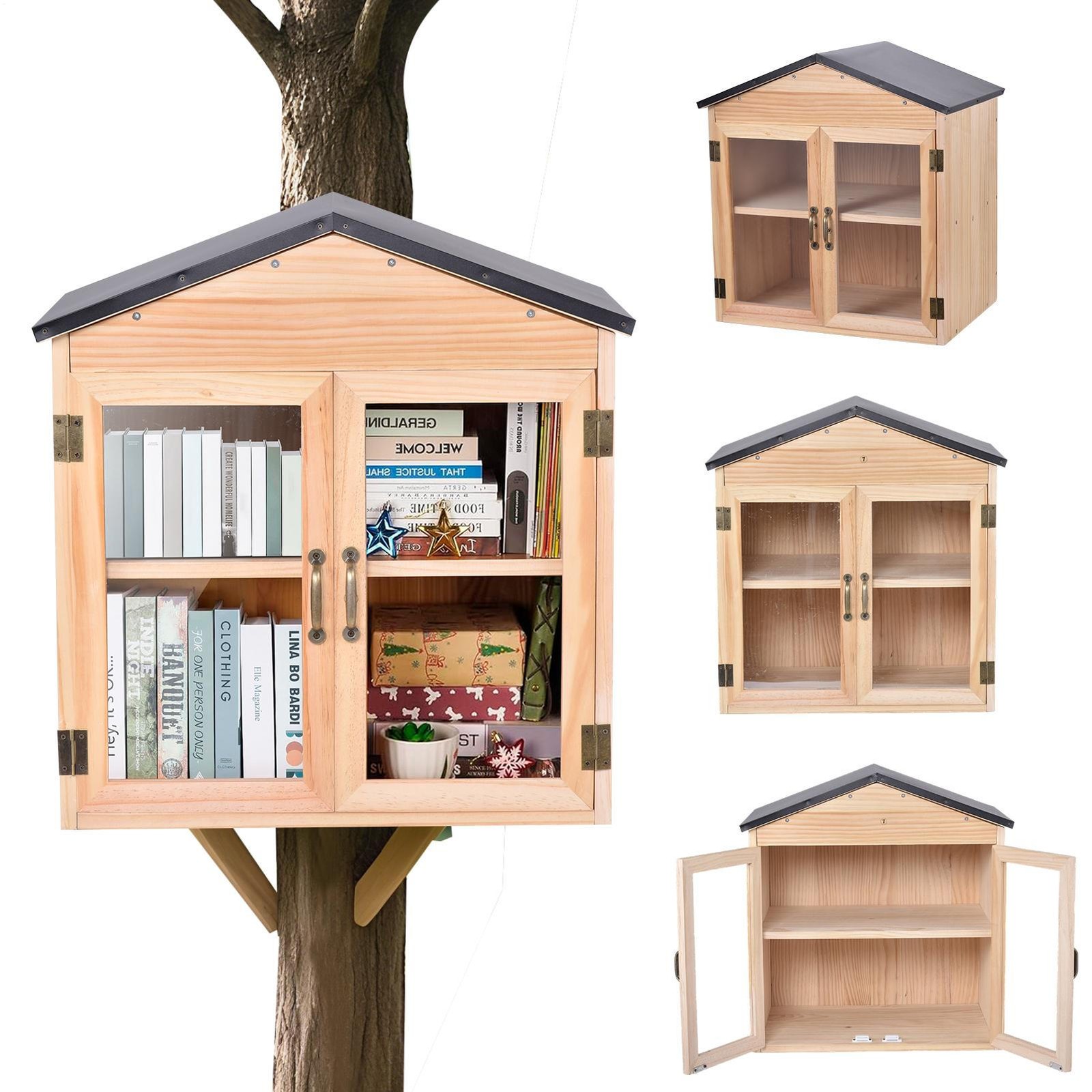 Little Library Box Outdoor Free Library Kit, DIY Little Free Library Double Door