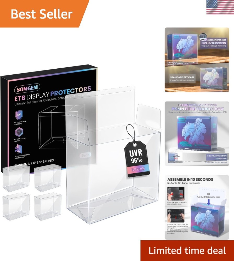 96% UV-Defense ETB Protector Case 5-Pack - Crystal-Clear & Anti-Scratch