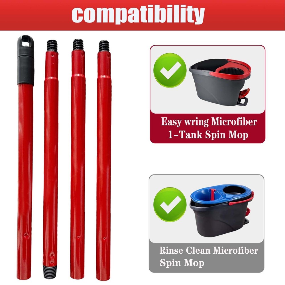 Mop Handle for Ocedar, Spin O Cedar 4-Section Handle, Red