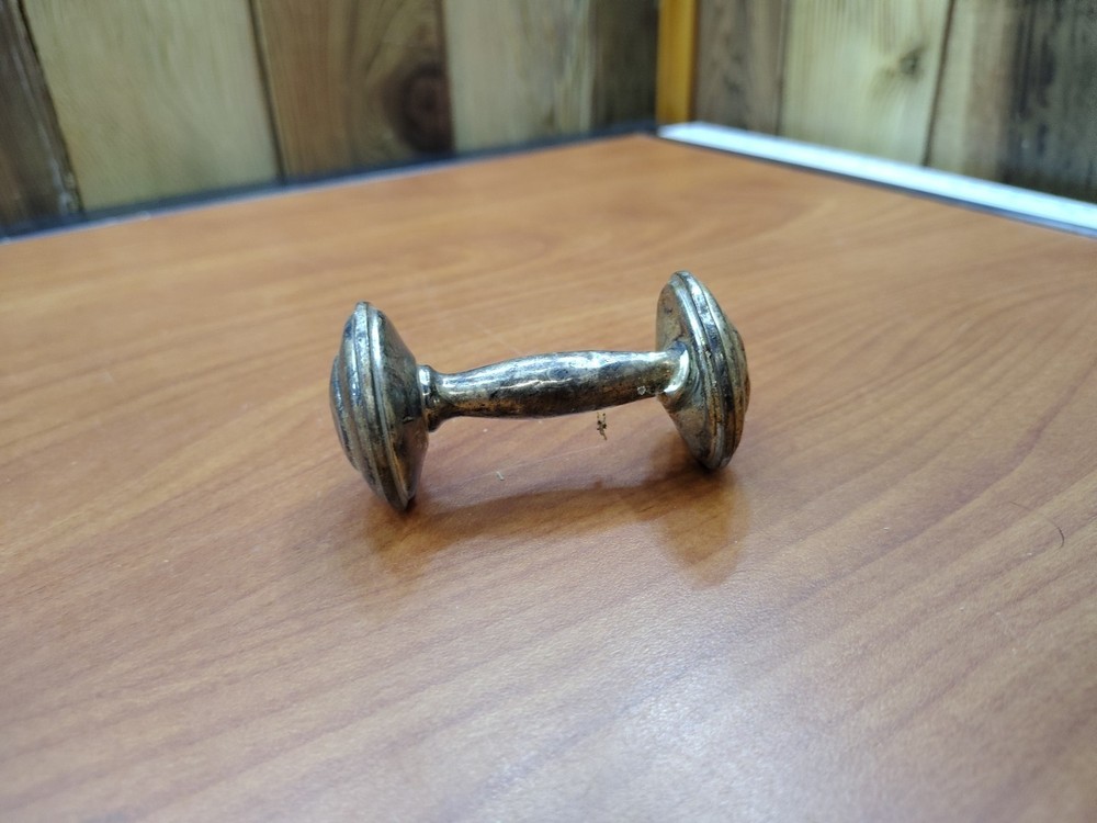 Vintage Silver Plate Baby Rattle Barbell Style