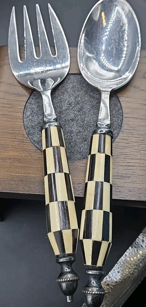 Unique TWO'S COMPANY Made in India Checkered Style SERVING SALAD FORK SPOON