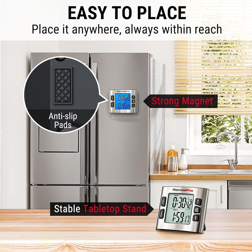 Versatile TM02 Digital Timer - Cooking, Classroom, & Stopwatch with Backlit LCD