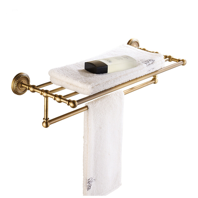 Antique Brass Wall Mounted Towel Rack Bathroom Hotel Rail Holder Storage Shelf
