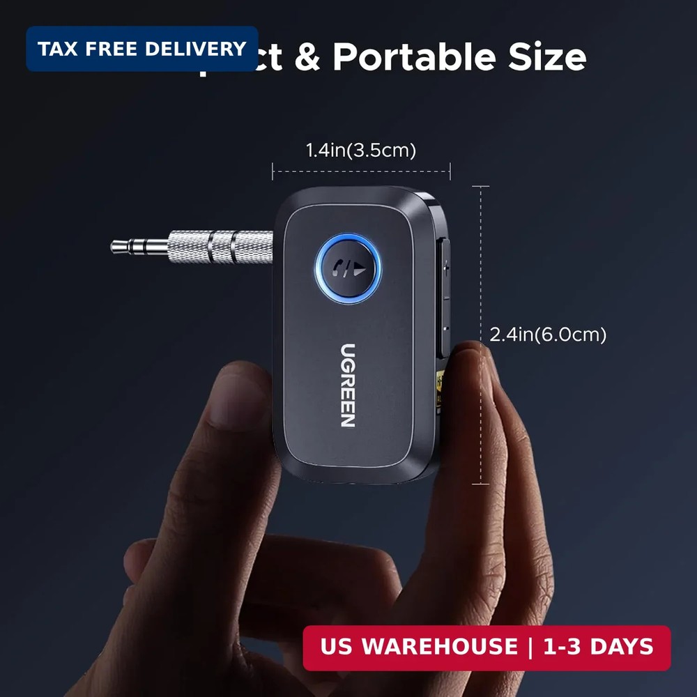 UGREEN Bluetooth 6.0 Receiver for Car with LDAC, AI Noise Cancelling 3.5mm AUX B