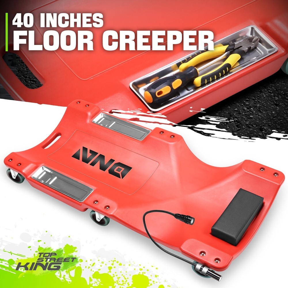 40" Pockets Workshop Plastic Floor Creeper With Swivel Casters+Portable Side Red