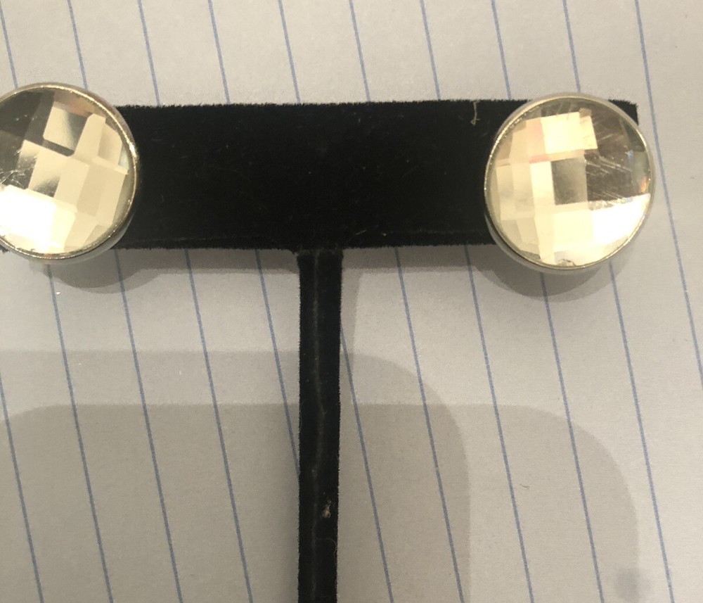 Mod Clear Faceted Crystal Round Stud Earrings