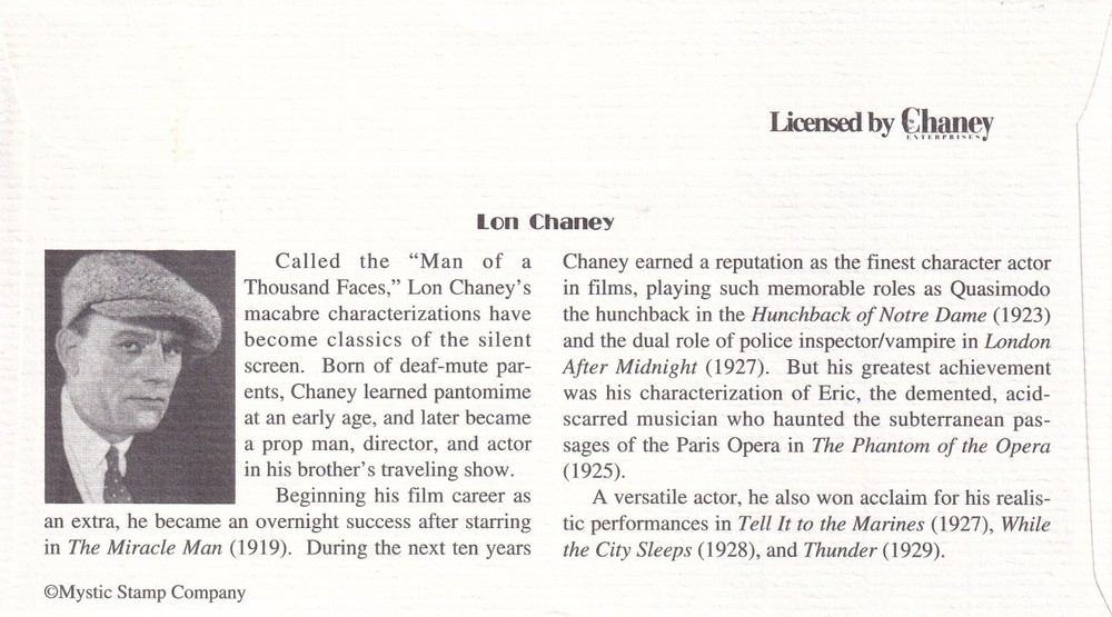 STAMP US SCOTT 2822 "Silent Screen Stars-Lon Chaney" 29 CENT 1994 FDC - C