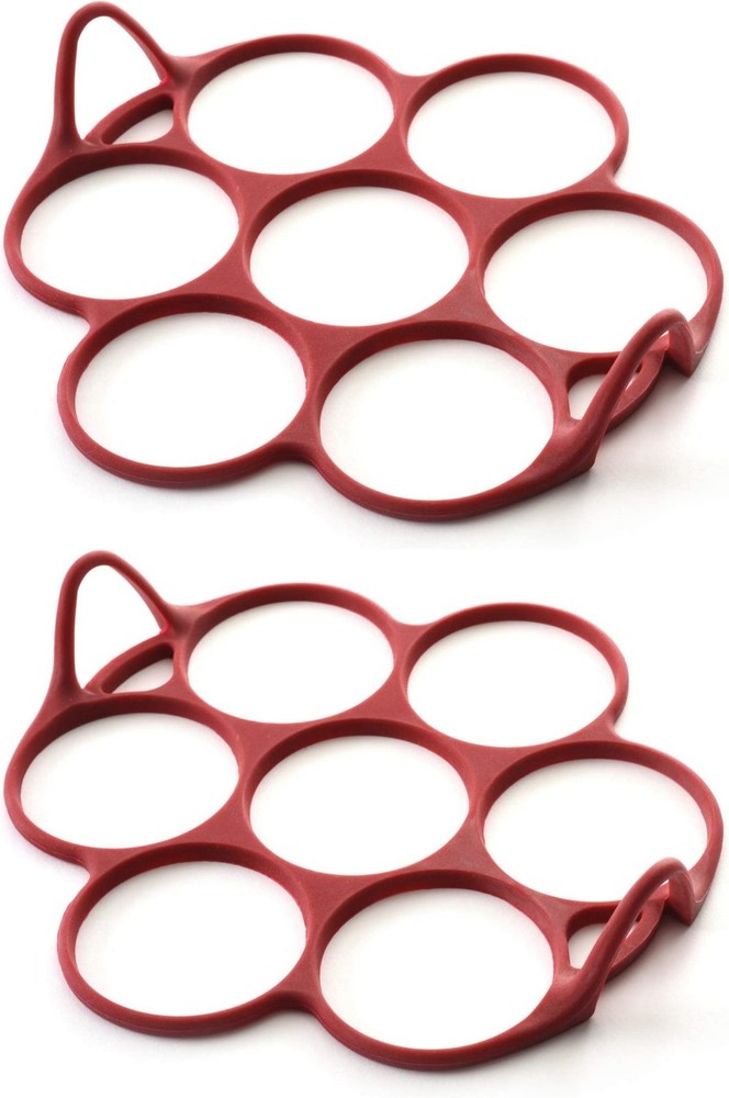 Norpro Silicone Silver Dollar Pancake/Egg Ring, 7 Count - Red (2-Pack)