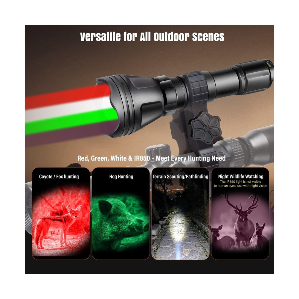 KL52 MAX Upgraded Hunting Flashlight Super Bright Long Range Zoomable Predato...