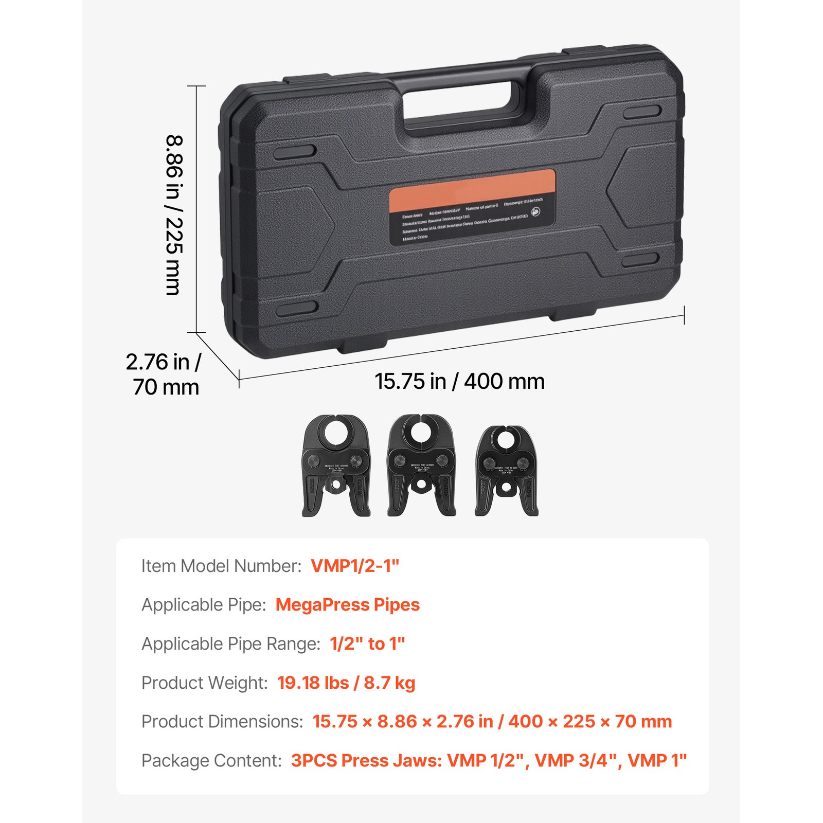 MegaPress Jaws 3PCS Pressing Jaws 1/2" 3/4" & 1" for Standard Press Tools