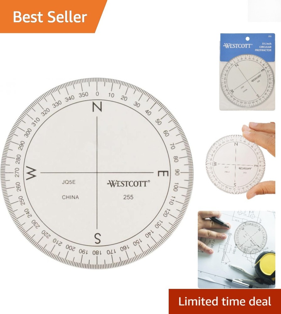 Crystal Clear 360-Degree Compass Protractor - Precise Geometry Tool, 3 1/2-Inch