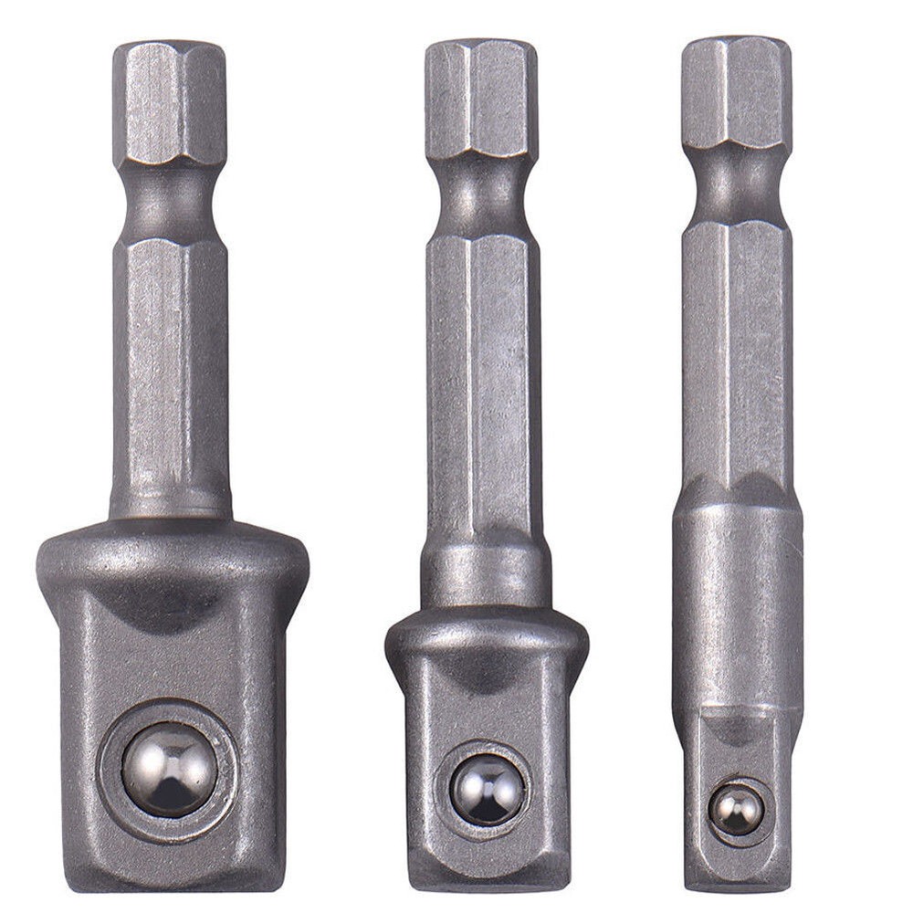 1/4" 3/8" 1/2" 3Pcs Socket Adapter Drill BIts Set Hex Shank Impact Driver Tools