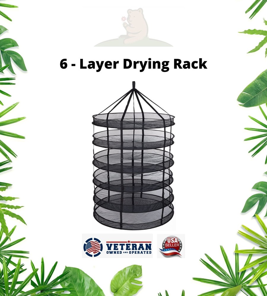 6-Layer Adjustable Hanging Drying Rack, Herb, Spice, Hydroponics, Mesh, Black