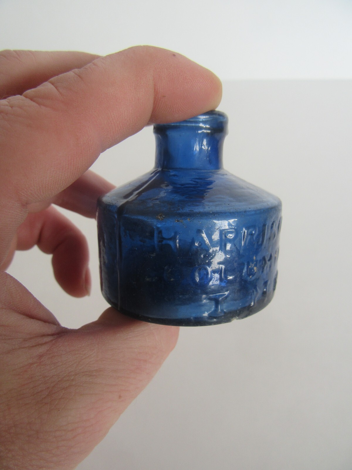 RARE Antique 1850's Harrison's Columbian Ink Cobalt Inkwell Bottle, Pontil