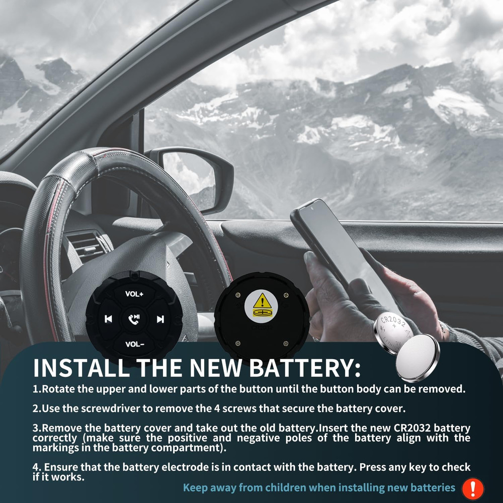 Bluetooth Media Button Remote,Waterproof Wireless Music Controller for Car Bike