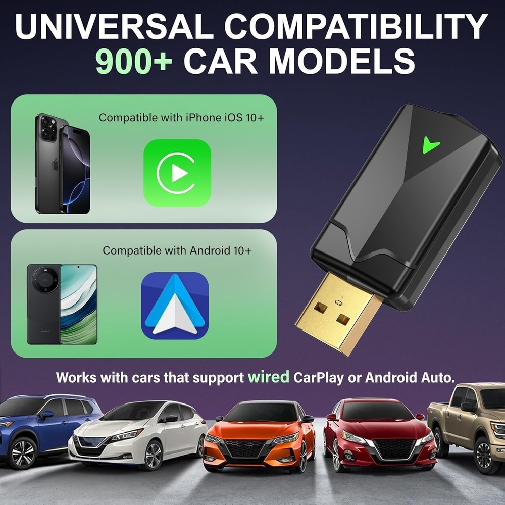Wireless CarPlay Adapter– Android Auto Wireless Adapter, 5.8GHz Wi-Fi