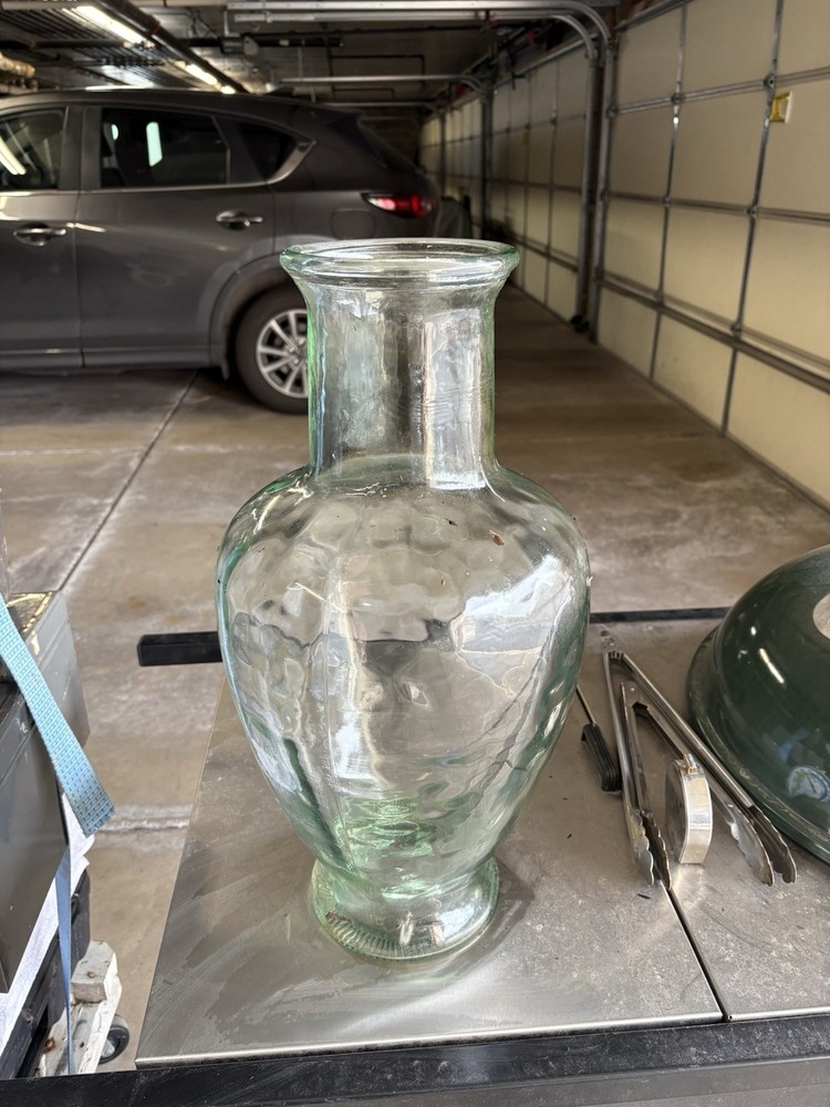 Clear Light Green Translucent Glass Vase Solid Glossy Finish Decorative Accent