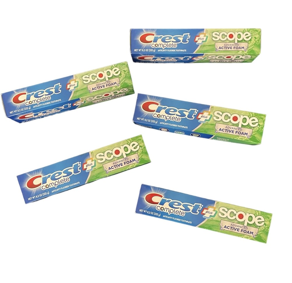 Crest Complete Toothpaste Plus Scope 5 Pack 8.2 Ounce Anticavity Fluoride