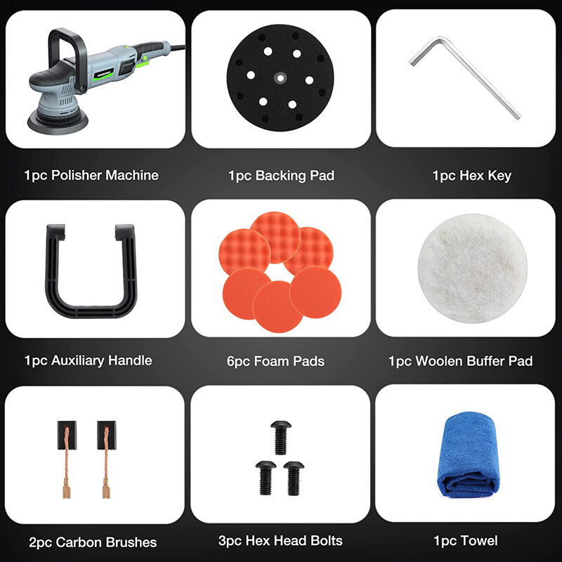 WORKPRO Buffer Polisher 6" 1080W Dual Action Orbital Polish Set 6 Variable Speed
