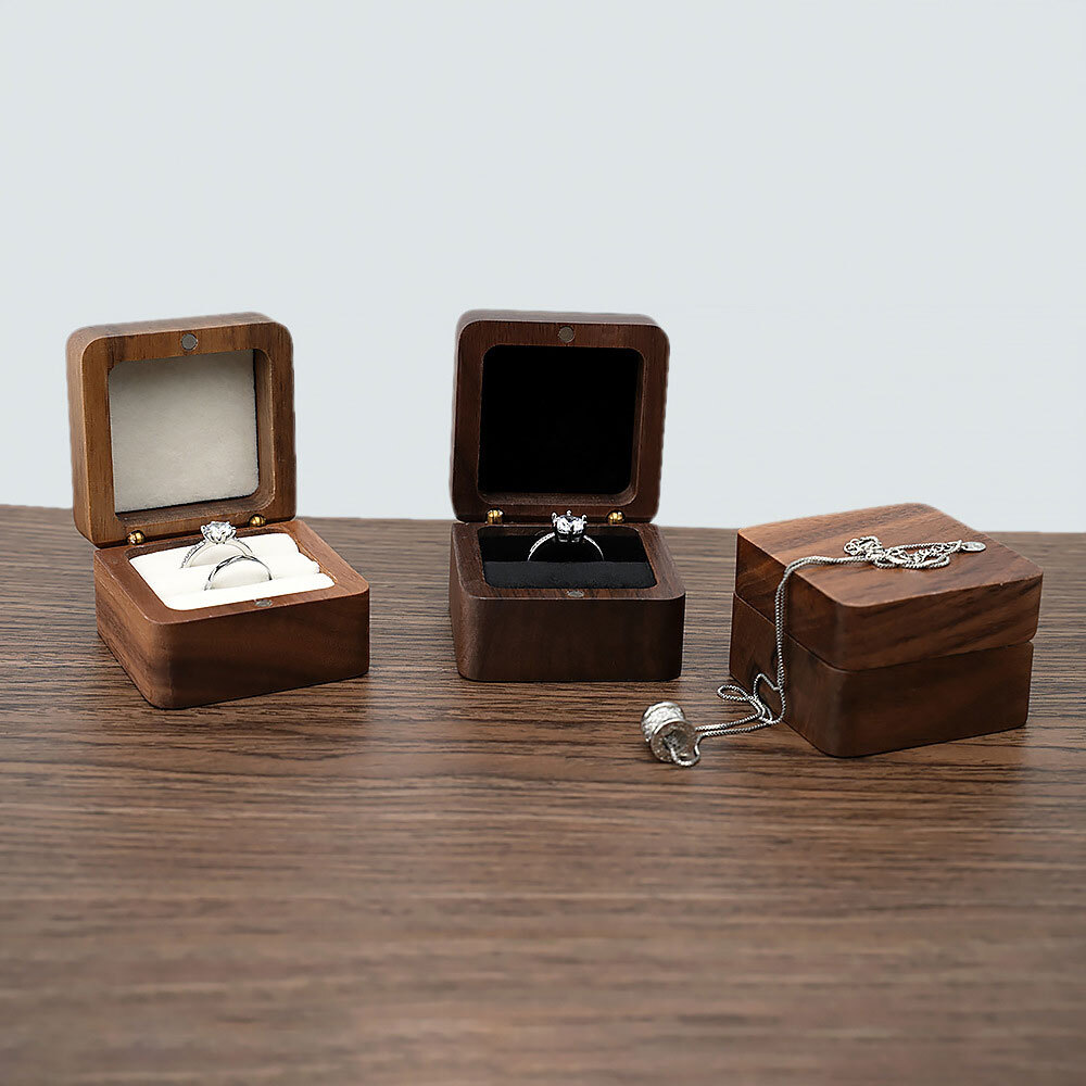 Wooden Engagement Ring Box for Proposal Wedding Pictures or Gift, Minimalist #F