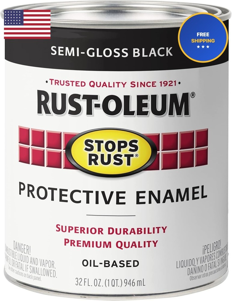 Rust-Oleum 7798502 Stops Rust Brush On Paint, Quart, Semi-Gloss Black