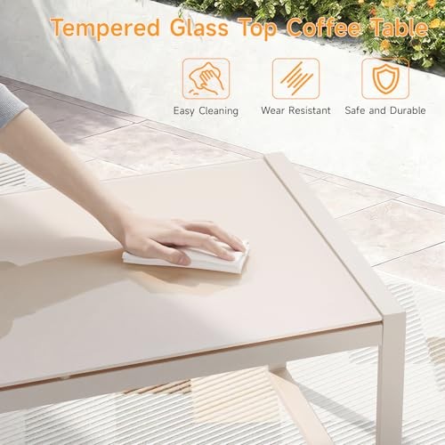Rectangle Coffee Table with Tempered Glass Desktop, Galvanized Frame Sand